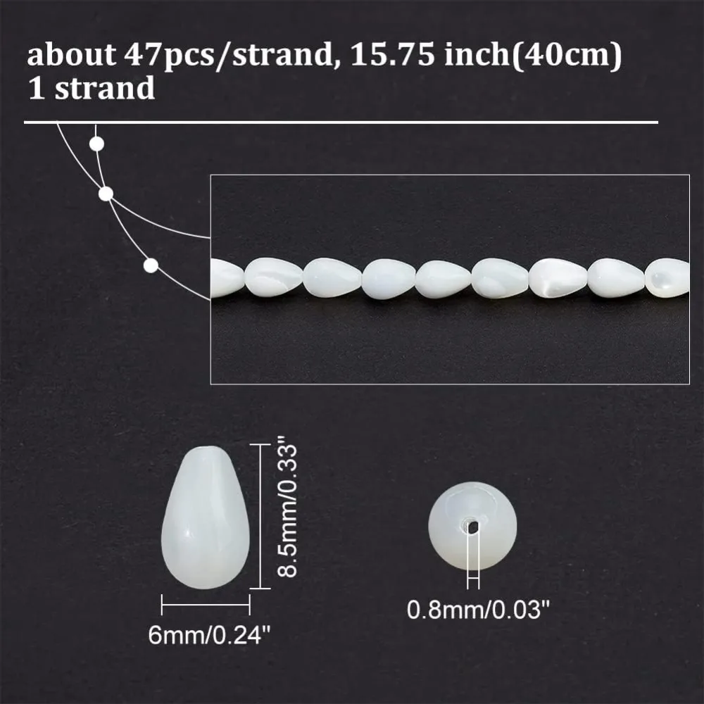 47 Pcs Natural Trochus Shell Beads,0.8mm Hole Rare Teardrop Shape Nature White Beads for Jewelry Making Necklace Braclet Decor