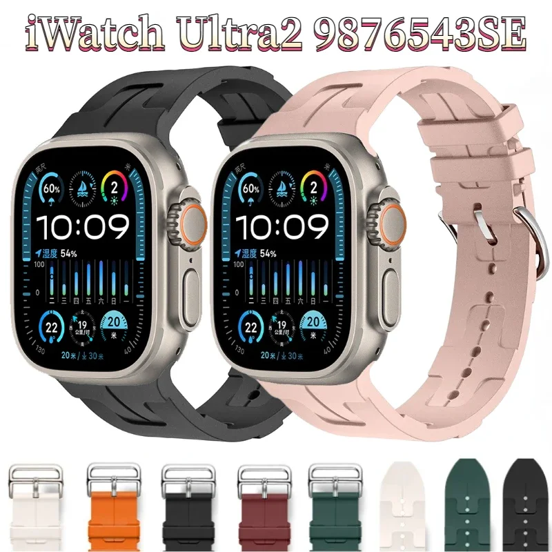 

New Silicone Strap for Apple Watch Ultra 2 10 9 8 7 49mm 46mm 45mm 41mm Bracelet IWatch Series 6 5 4 SE 44mm 40mm 3 42mm 38mm