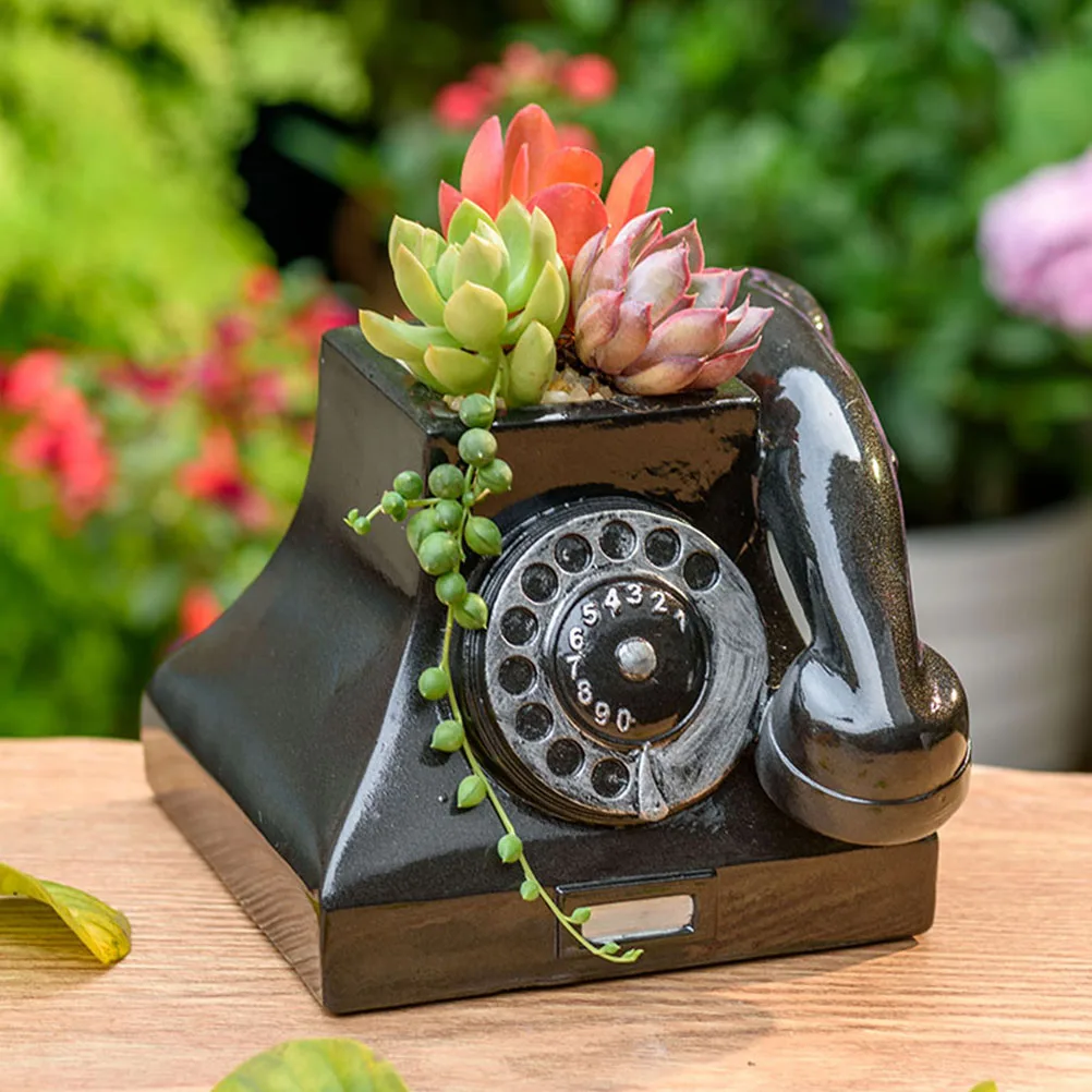 

1pc Creative Telephone Flower Pot Retro Resin Plant Pots Succulent Gifts Home Office Garden Decor imitation telephone flower pot