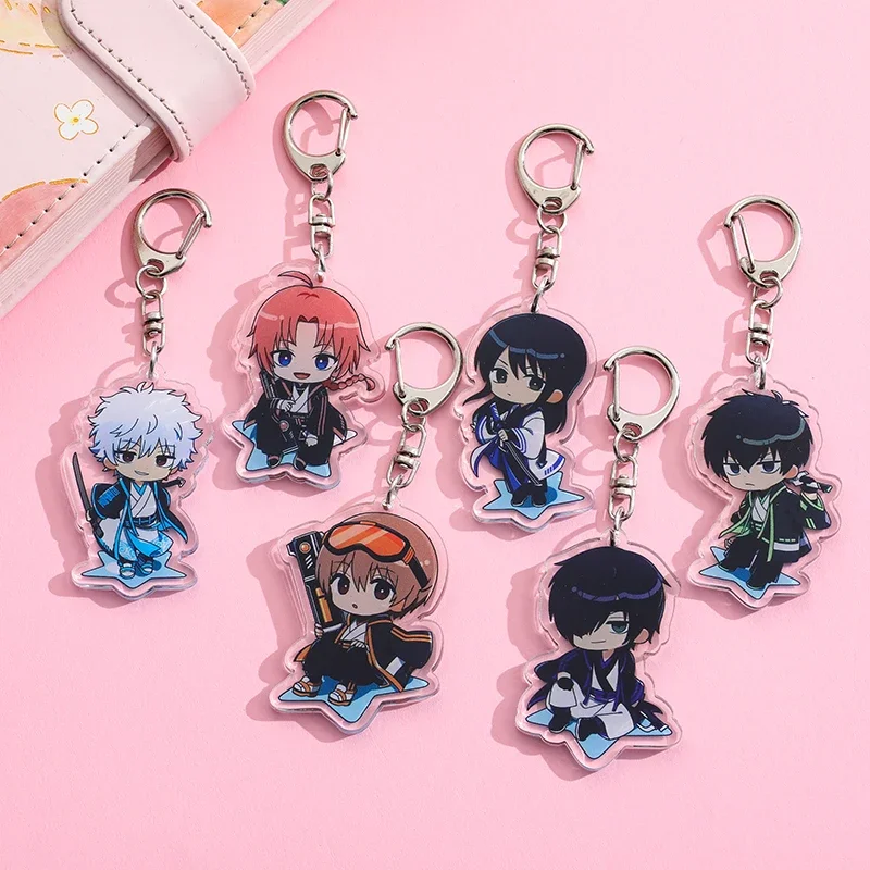 Anime GINTAMA Acrylic Keychain Kawaii Cartoon Characters Sakata Gintoki Hijikata Toushirou Pendent Keyring Jewelry