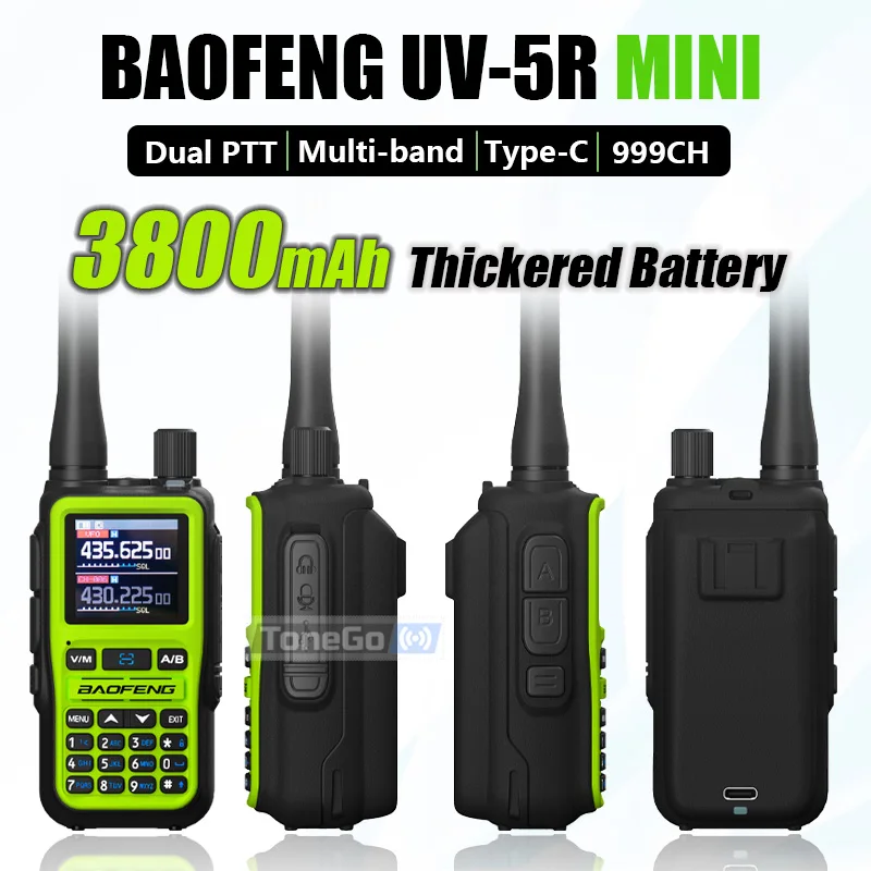 baofeng-uv-5r-ミニトランシーバー-3800mah-bluetoothプログラミング機能搭載-vhf-uhf-usb-c-999チャンネル-noaa対応-フラッシュライト付き-ポータブル双方向無線機-グリーン