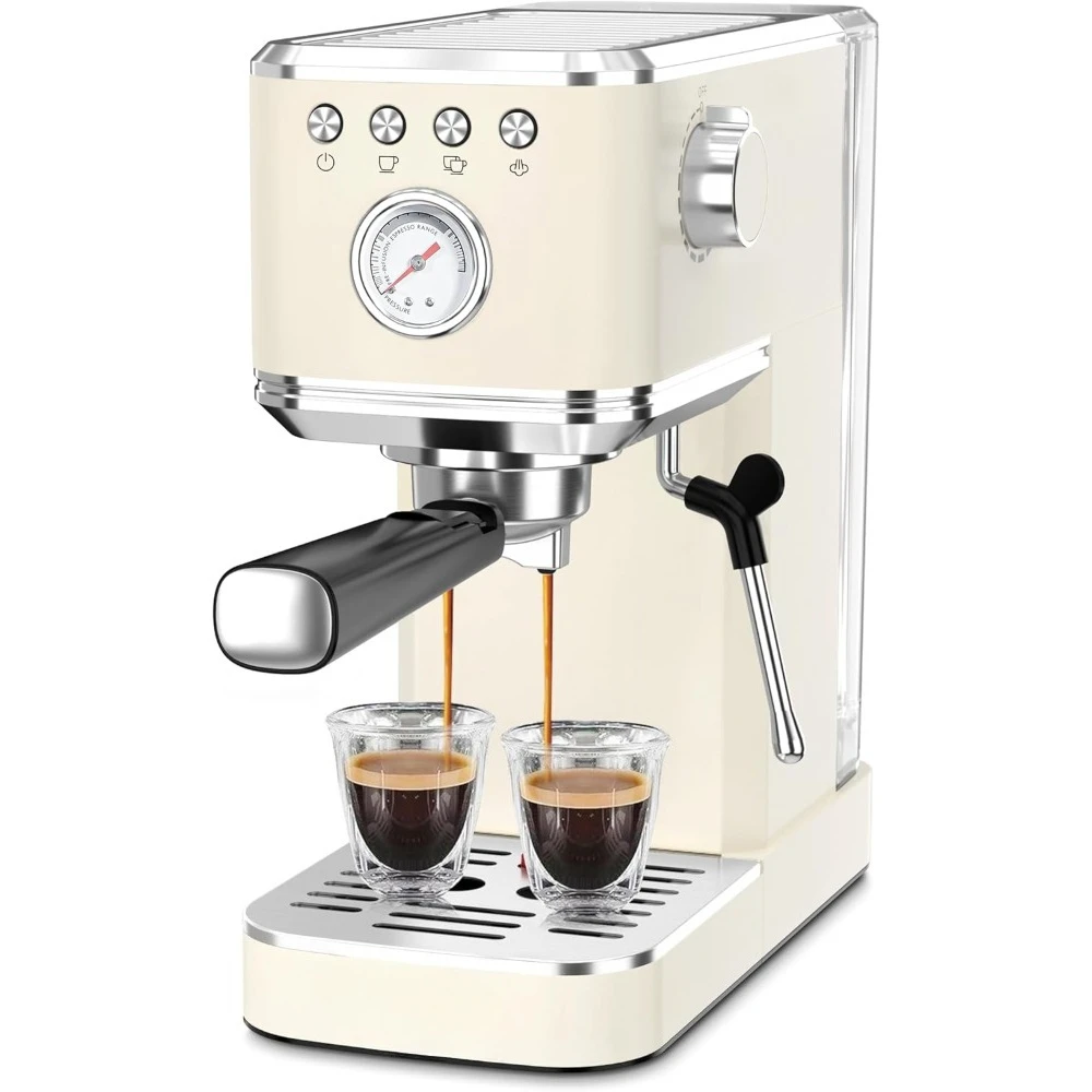 

Slim Espresso Machine with Milk Frother 20 Bar Italian Pump for Home Cappuccino Latte Maker Stainless Steel