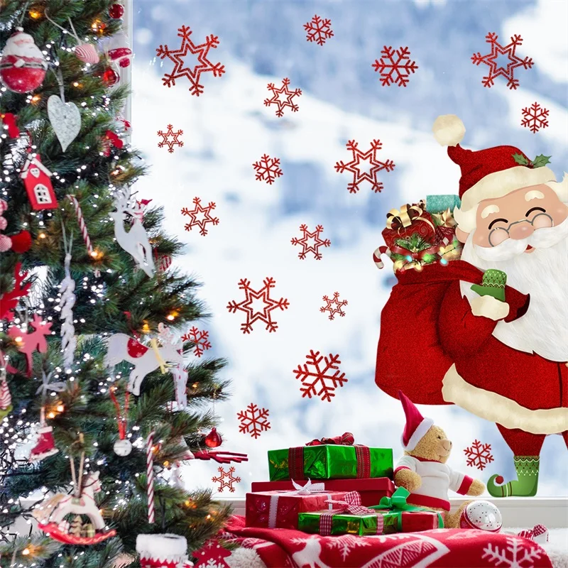 Christmas Cabinet Glass Window Stickers Winter Santa Claus Red Wall Stickers Holiday Window Stickers For Supplies Decoration