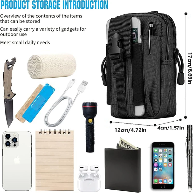 Bolsa de cintura vertical à prova d'água para telefone masculino de 6,8 polegadas |   Bolsa de Armazenamento para Cintura com Presilha para Cinto e Slot para Mosquetão