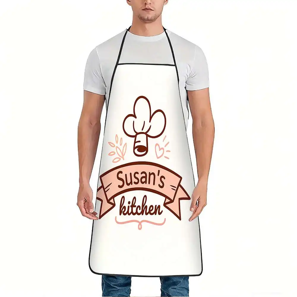 1pc Susan's Kitchen Chef Hat Print Apron, Durable and Easy to Clean, Adjustable Waistband, Polyester Material, for Kitchen Cooki