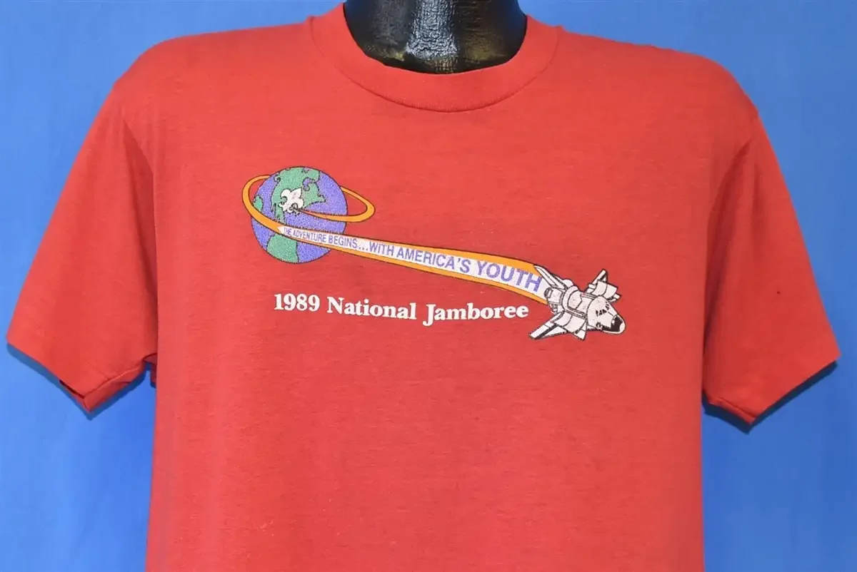 Camiseta de la expedición espacial Order of the Arrow del Jamboree Nacional de los Boy Scouts de los años 80 de 1989, talla grande