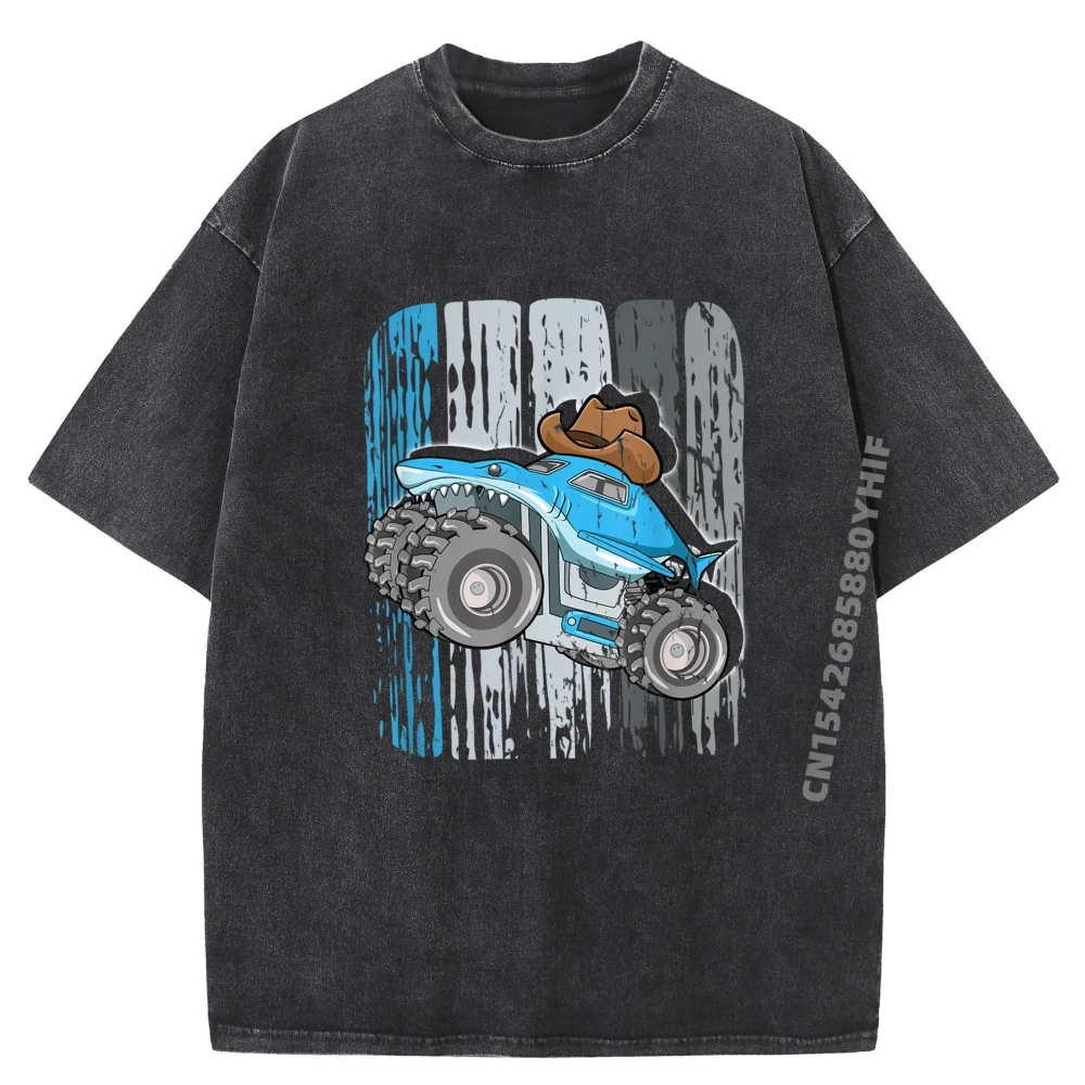 

Cowboy Shark Loves Monster Trucks Toddler 5t 4t 3t Men's T-Shirts Female Summer Breathable Trendy Washed T Shirt Man