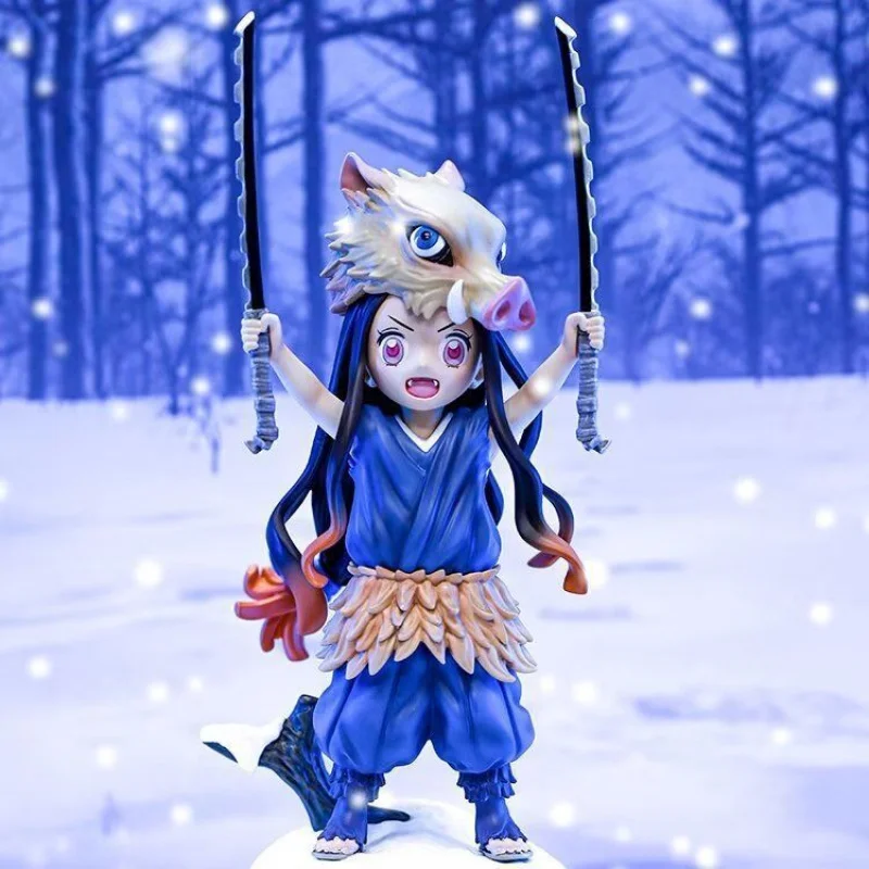 

Demon Slayer Anime Figure Nezuko Cosplaying Inosuke Pig Head Standing Pose PVC Collectible Model Toy Gift