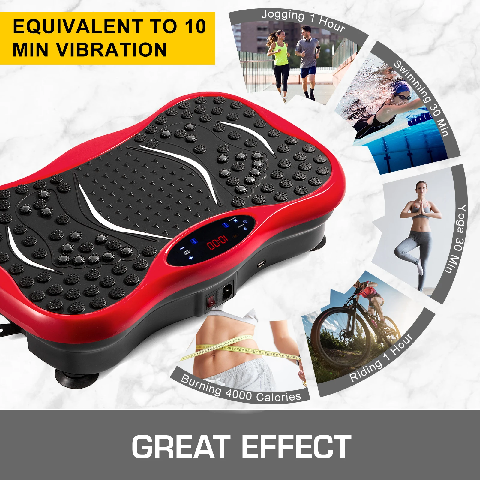 OldFe Piattaforma Vibrante per Allenamento Domestico in Materiale ABS 200W Rosso con Telecomando e Paio di Bande di Resistenza, Pedana in ABS Piattaforma Vibrante Uso Casalingo per Allenamento Fisico