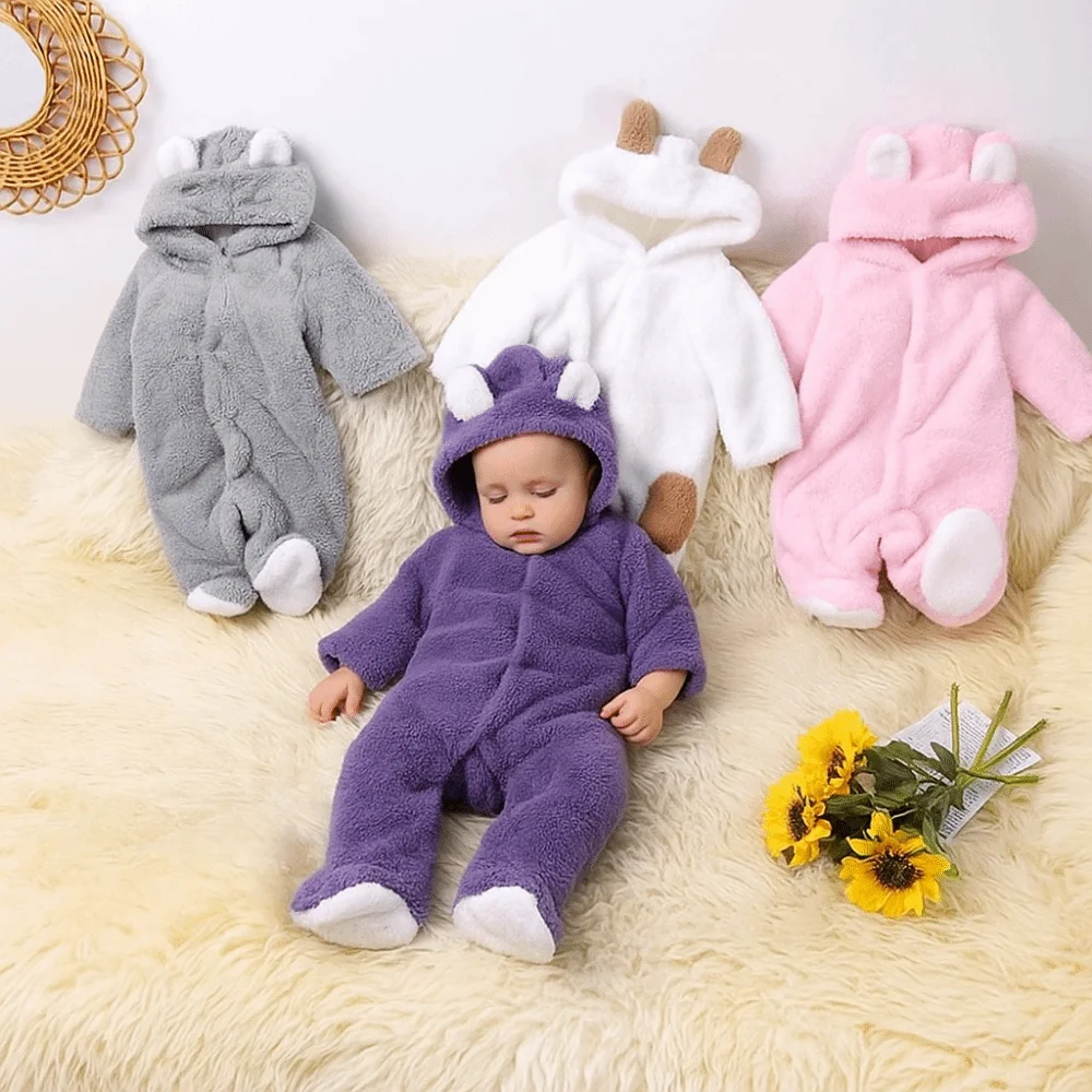 

Cute Warm Baby Jumpsuits Hooded 3-6 Months Infant Rompers Long Sleeve Newborn Onesie Pajamas