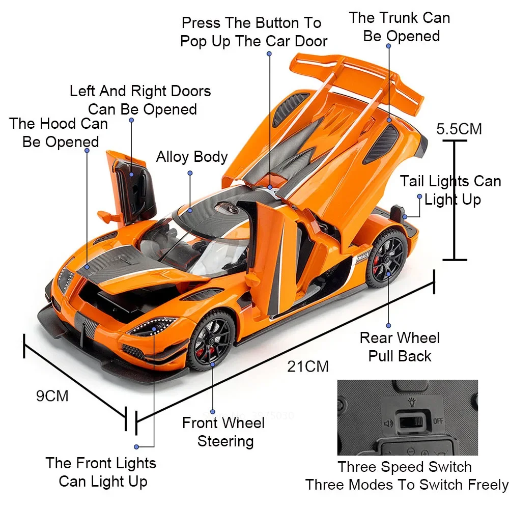 1:24 ONE-1 Miniatur-Spielzeugautos, Legierungsdruckgussmodelle, Rückziehfahrzeuge, 4 Türen, geöffnet, Sportwagen, Kleinkindspielzeug für Kinder, Geschenke