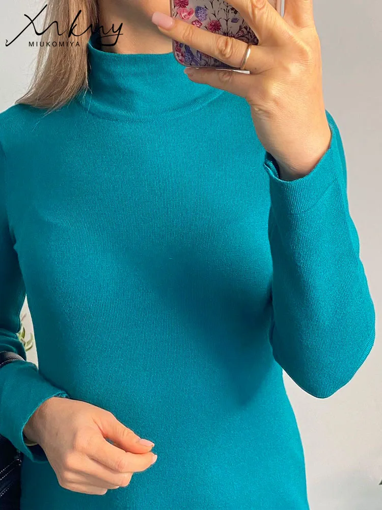 Knitted Sweater Dress For Women Winter Half Turtleneck Solid Slit Dresses Autumn Warm Long Sleeve Green Knit Dress Female 2024