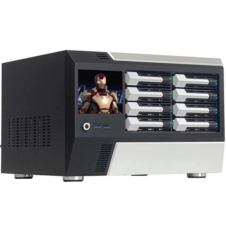 

8-полосный NAS-шасси с возможностью горячей замены MATX с жесткими дисками SATA, слотами PCI полной высоты SAS и блоком питания FLEX