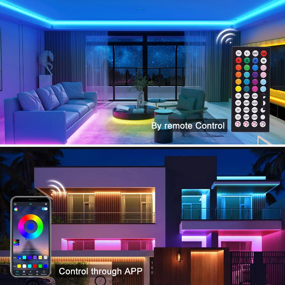 Bluetooth APP Control RGB Neon Strip Light EU Set DC 12V TV BackLight Home Decoration Flexible Ribbon Tape Rope LED Strip