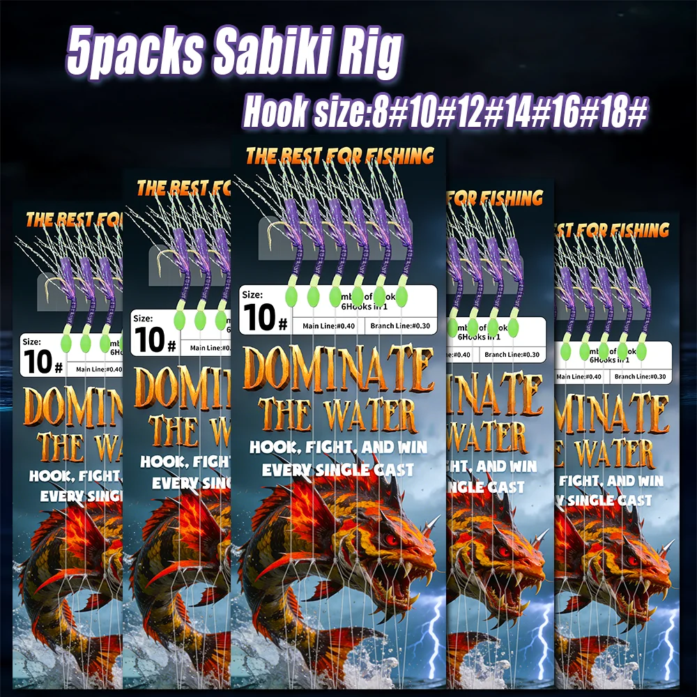 Paquete de 5 aparejos Sabiki de color especial, irresistibles, imitación perfecta de cebo pequeño – Caballa, sardina, bacalao, arenque, lubina – Imprescindible