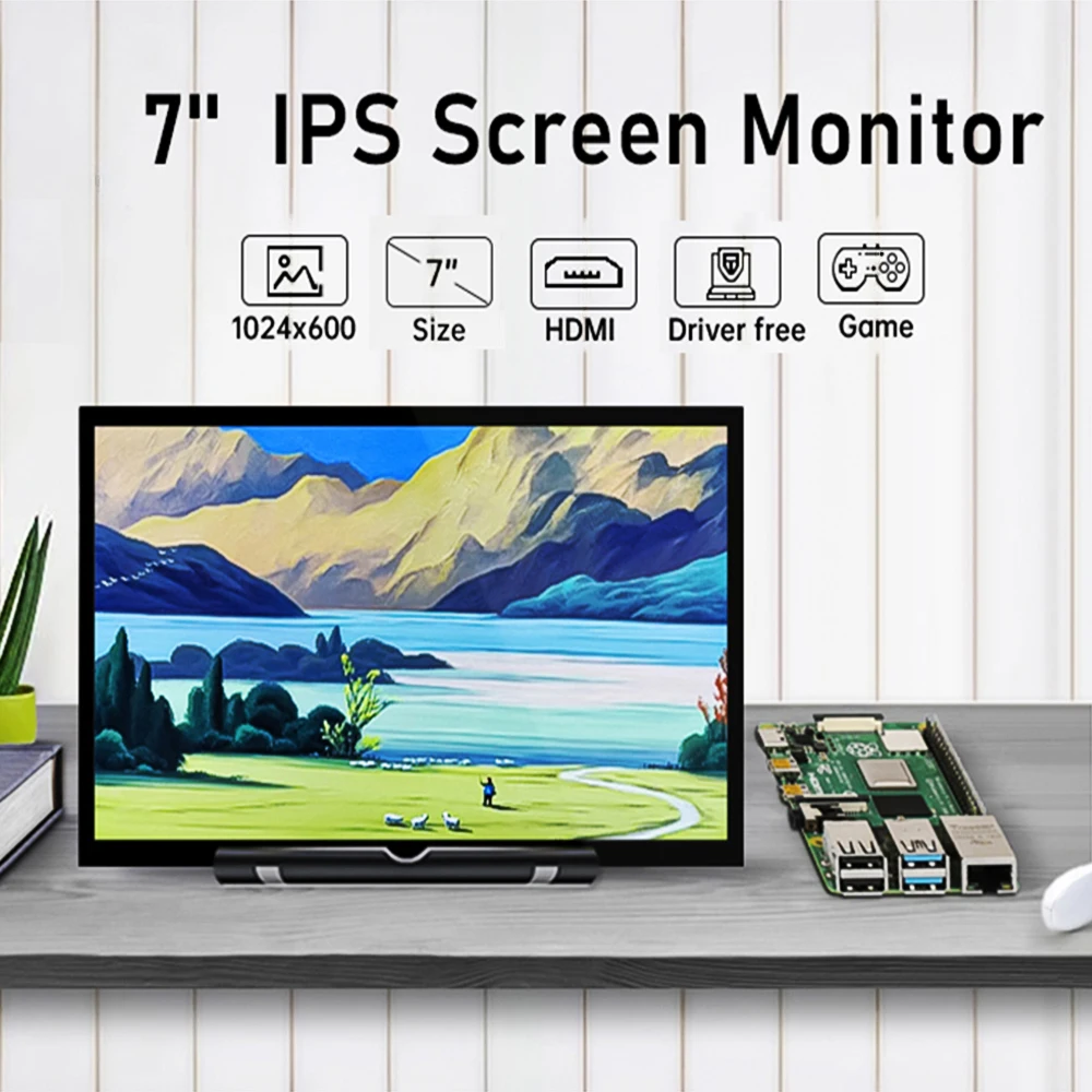 

7-дюймовый портативный монитор HD IPS 1024*600, маленький монитор для ноутбука, второй экран, игровой экран, Расширенный дисплей для ПК Raspberry Pi 4