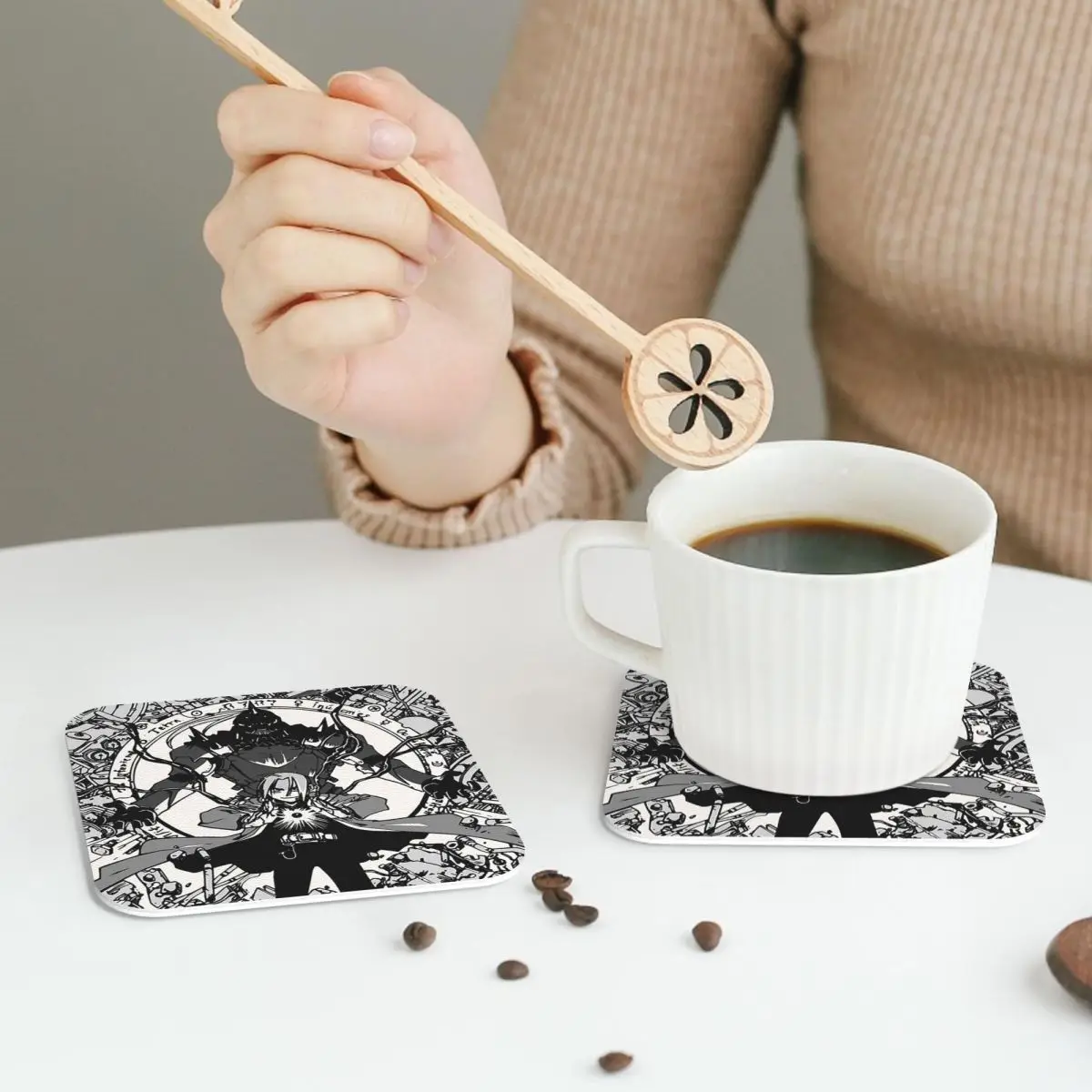 Fullmetal Alchemist Anime Manga 4 Coasters PVC Leather Placemats Waterproof Coffee Mats for Home Kitchen Dining Pads Set of 6