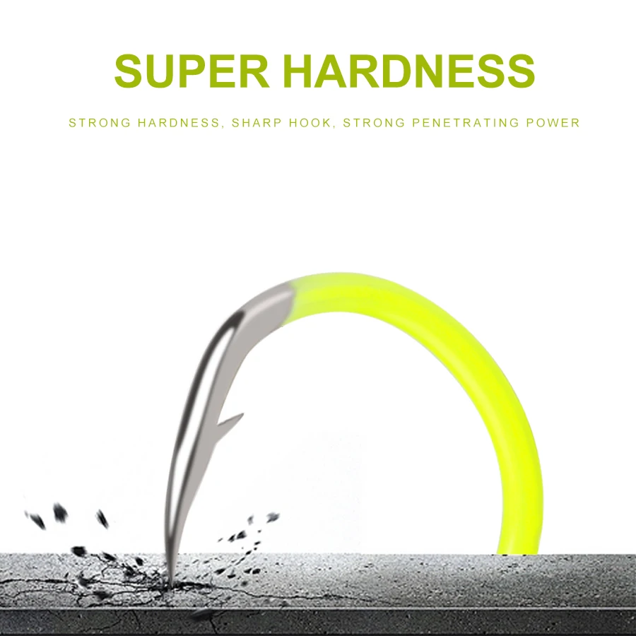 الأسماك الملك 50 قطعة عالية الكربون الصلب خطافات الصيد الشائكة الفلورسنت الصيد دائم هوك الأسماك والعتاد القتال هوك مع العين ل الكارب #4