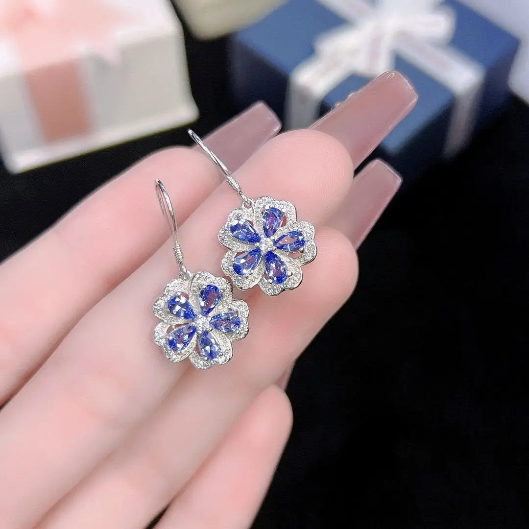 

Tanzanite Fine Jewelry Woman Tanzanite Drop Earrings With Natural Tanzanite Gemstone 3*4mm Silver Drop Earrings For Gift Party