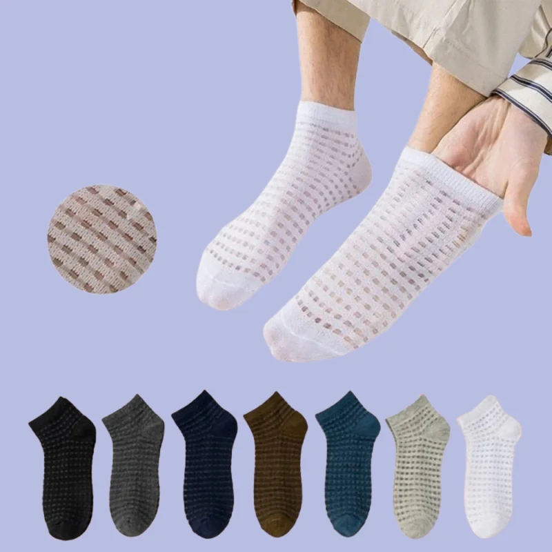 

5/10 Pairs Shallow Mouth High Quality Boat Socks Sweat-absorbing Men's Air Conditioning Mesh Sports Socks Crystal Stockings