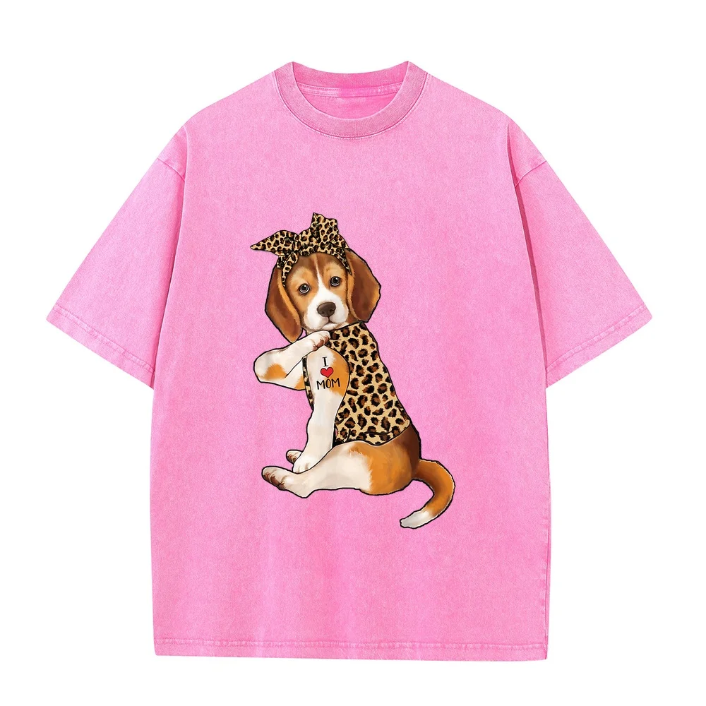 Beagle Dog Lover Tee I Love Mom Tattoo Leopard Mothers Day T-Shirt T Shirt Funny Gift Autumn Casual Print Short Sleeve Cotton