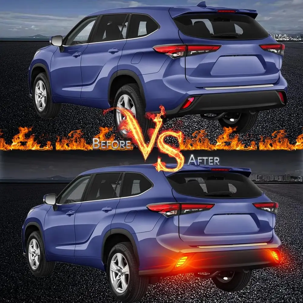 مجموعة مصابيح الضباب 3 في 1 LED لسيارة تويوتا هايلاندر 2020-2023: مصباح الضباب الخلفي، ضوء الفرامل، عاكس