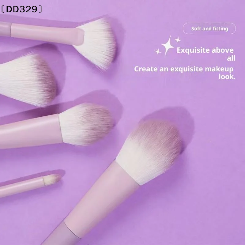 10-Piece Pink-Purple Gradient Plastic Handle Makeup Brush Set With Synthetic Fiber Bristles, Including Powder Brush〔DD329〕