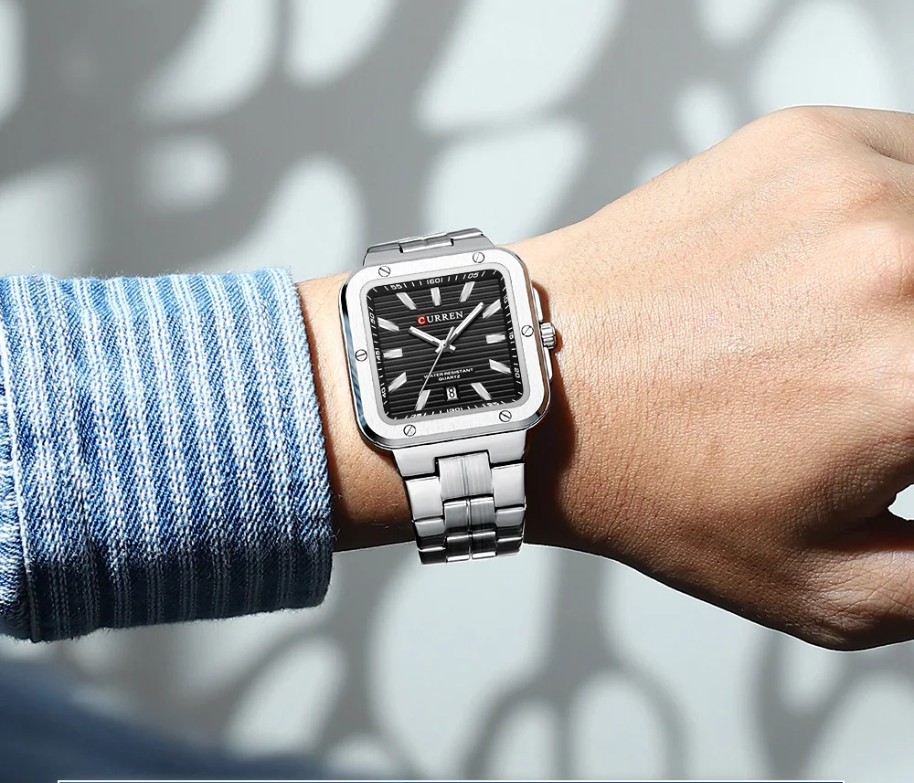 CURREN Einzigartige Quadratische Herrenuhr mit Grünem Zifferblatt - Edelstahlarmband, Business-Casual-Stil Quarz-Armbanduhren für Männer – Detail 11
