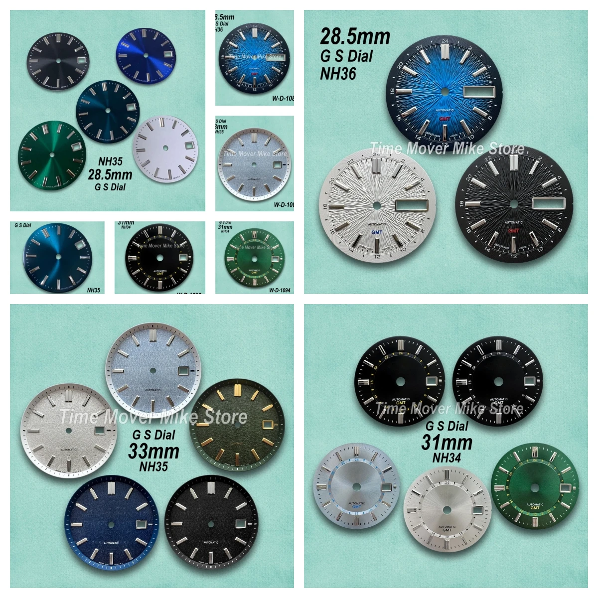 

28.5mm/31mm/33mm High Quality G S Logo GMT Dial For NH34/NH35/MH36 Movement Sunburst/Matte Dial Watch Modification Accessories