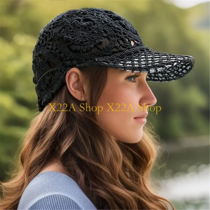 Unique Crochet Baseball Cap Breathable Openwork Mesh Summer Sun Hat for Daily Wear, Vacation, Outdoor Walks and Travel