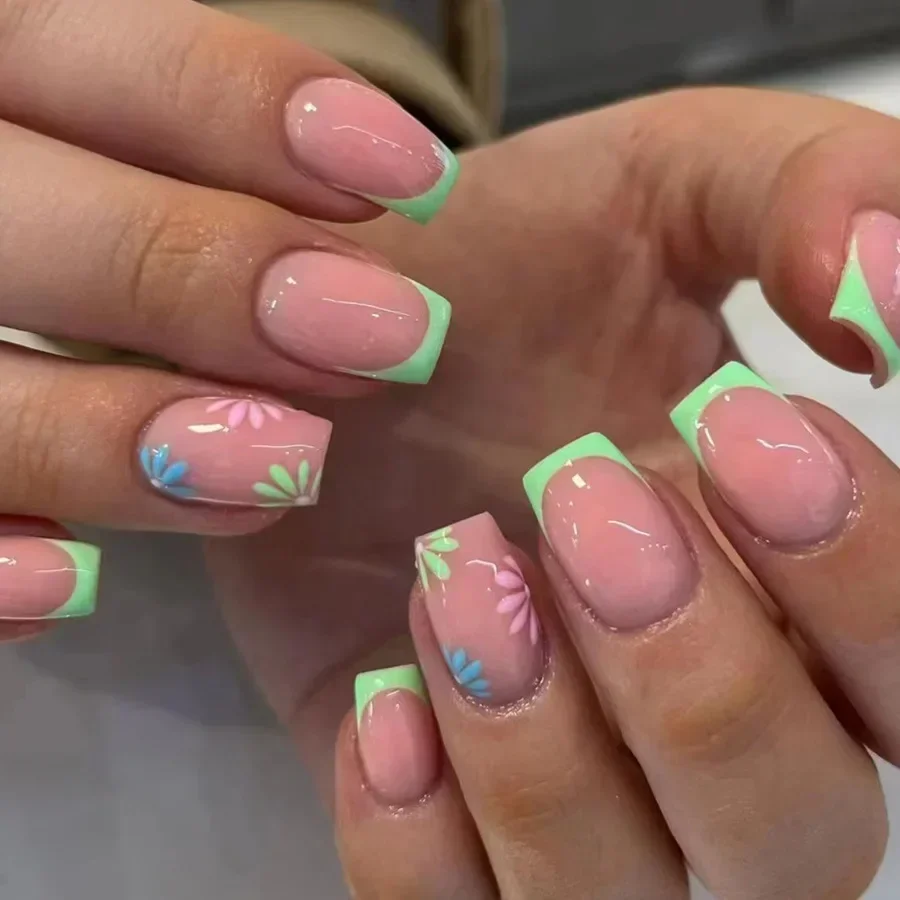 24 piezas de uñas postizas cortas francesas con pegamento, diseño de rayas simples, estilo bailarina 4