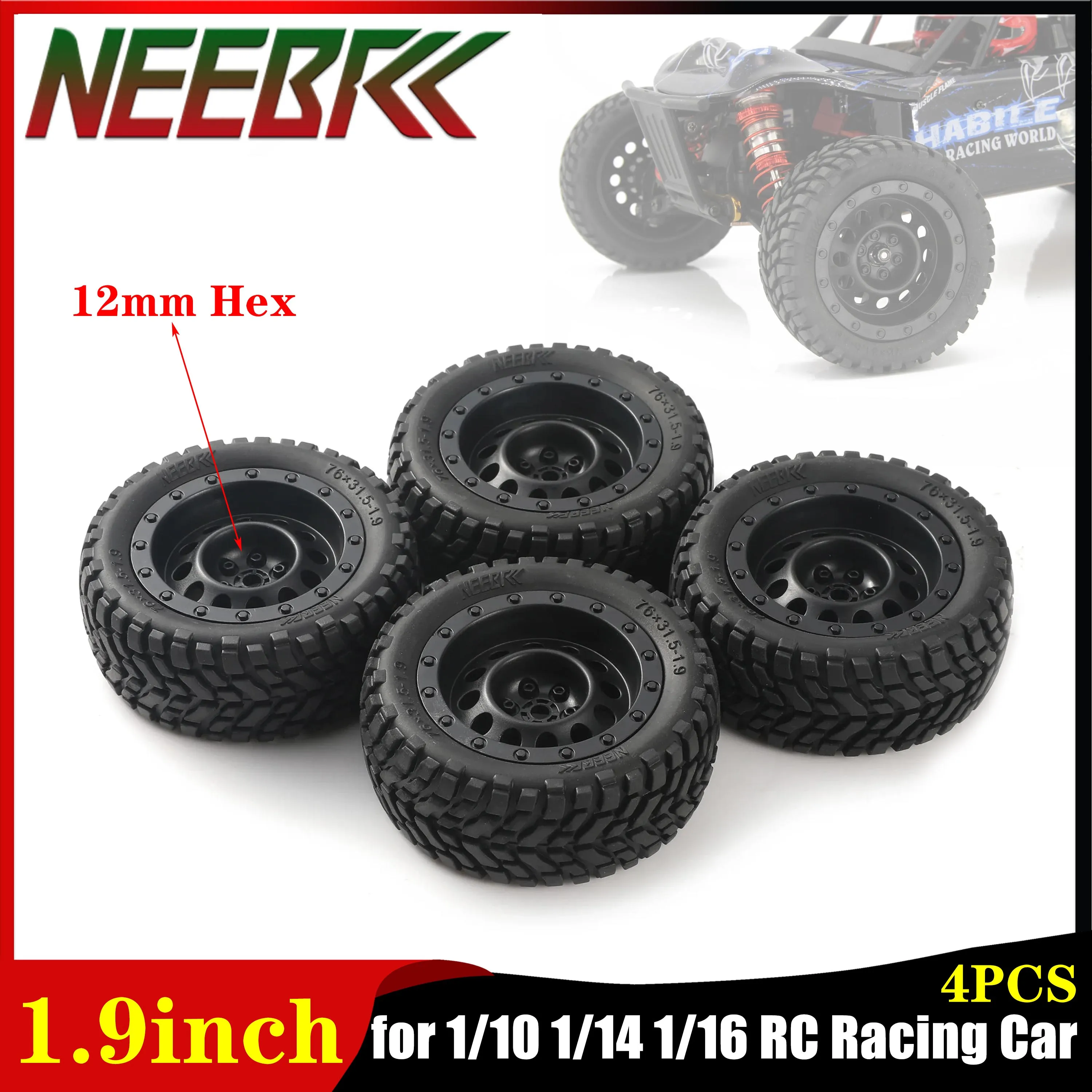 

4PCS 1.9inch Tire 12mm Hub Rim Wheels Rubber Tyre for 1/10 1/14 1/16 RC Car Truck Wltoys Traxxas Tamiya 144001 Scx10 Trx-4 Parts