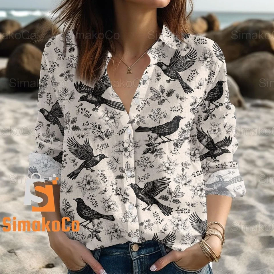 

Y2k 2025 New Cute Cartoon Linen Shirt For Women Ventilation Button Down Shirt Street Clothing Summer Long Sleeved Women's Shirt