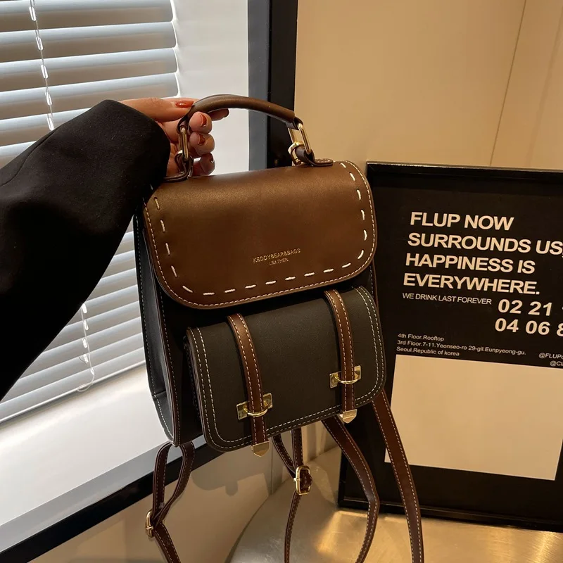 British Preppy Style PU Leather Mini Satchel Bag, Convertible Handbag Crossbody Shoulder Bag for Daily Travel School