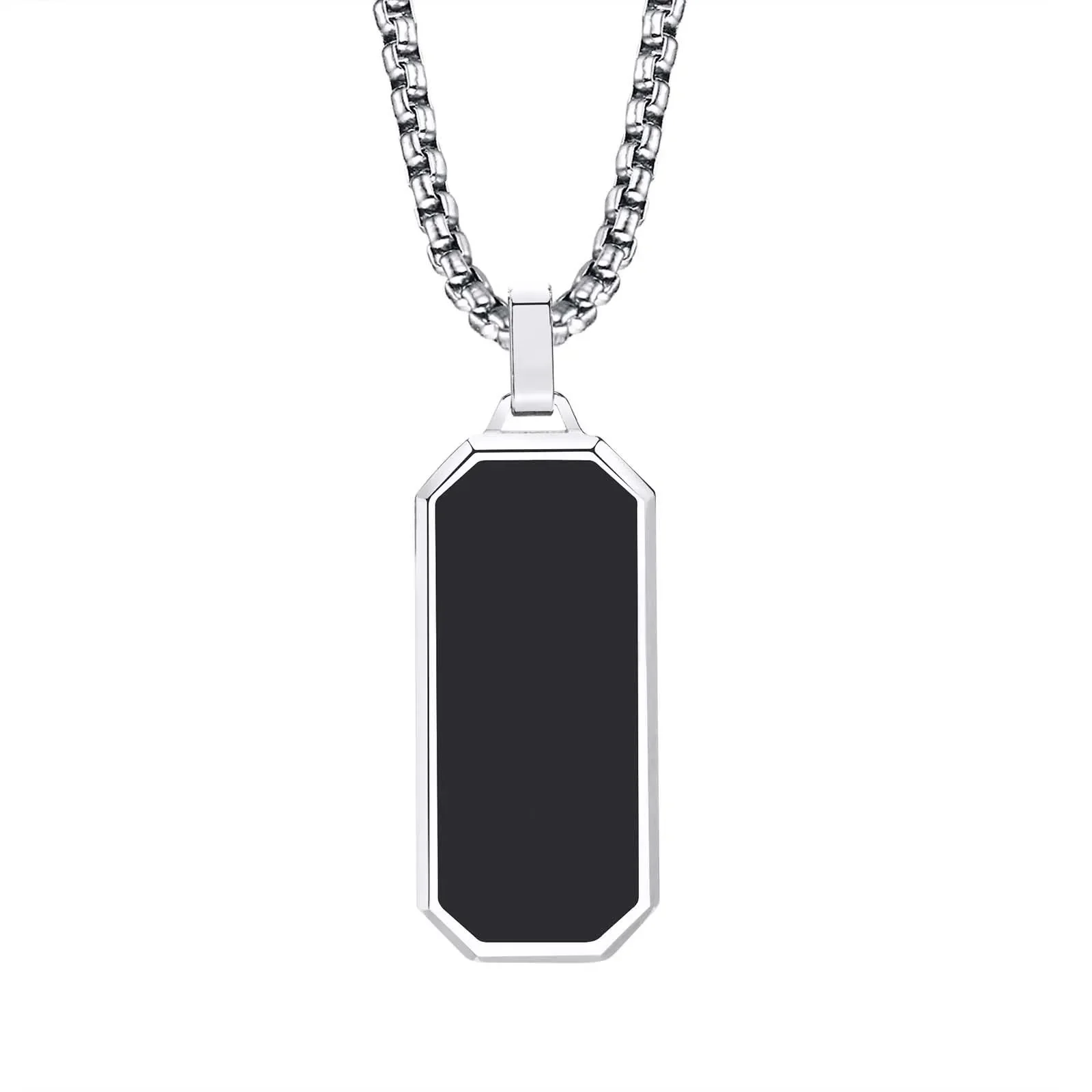 Simplicity Drop Glue Hanging Tag Smooth Plain Stainless Steel Pendant Men's Necklace