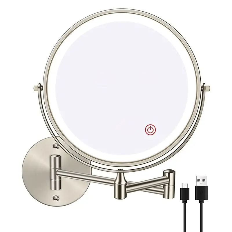 

Professional Tool 8In Chargeable Wall Mounted Vanity/Bathroom Double Side Mirror 1X/10X Enlarge LED&3Color Temp Touch Screen 360