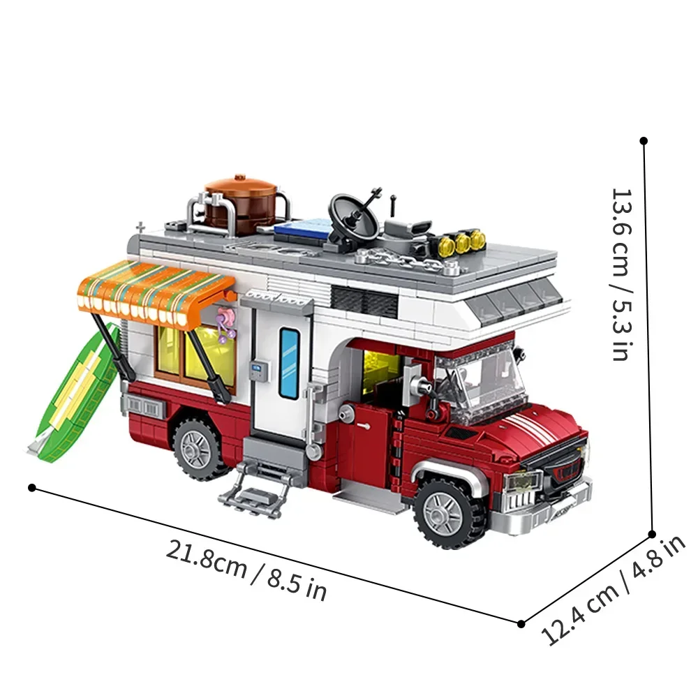 Moc técnico campista-van blocos de construção de iluminação led modelo tijolo para adolescentes e adultos natal/aniversários presente diy