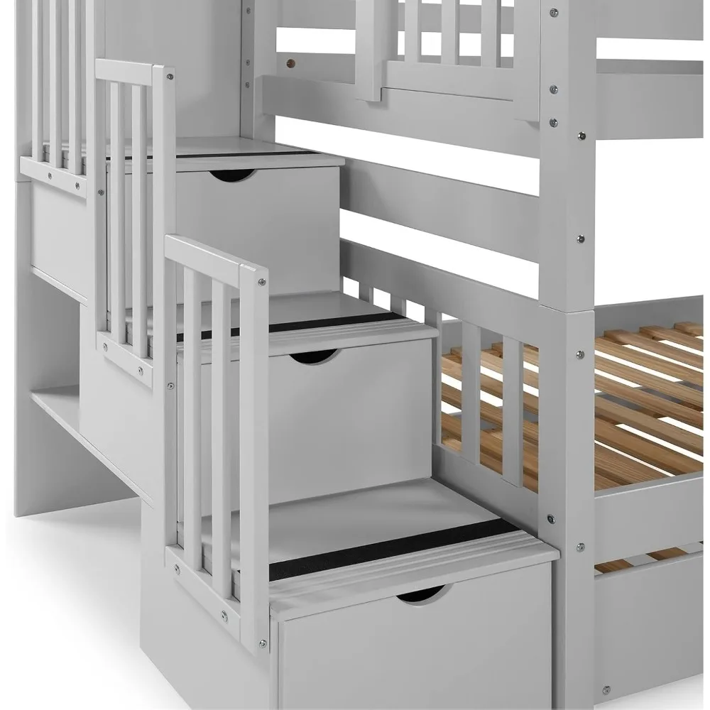 Treppen-Etagen betten Twin über Twin mit 3 Schubladen in den Stufen und 2 Schubladen unter dem Bett, keine Box spring erforderlich, Kinder bett Loft