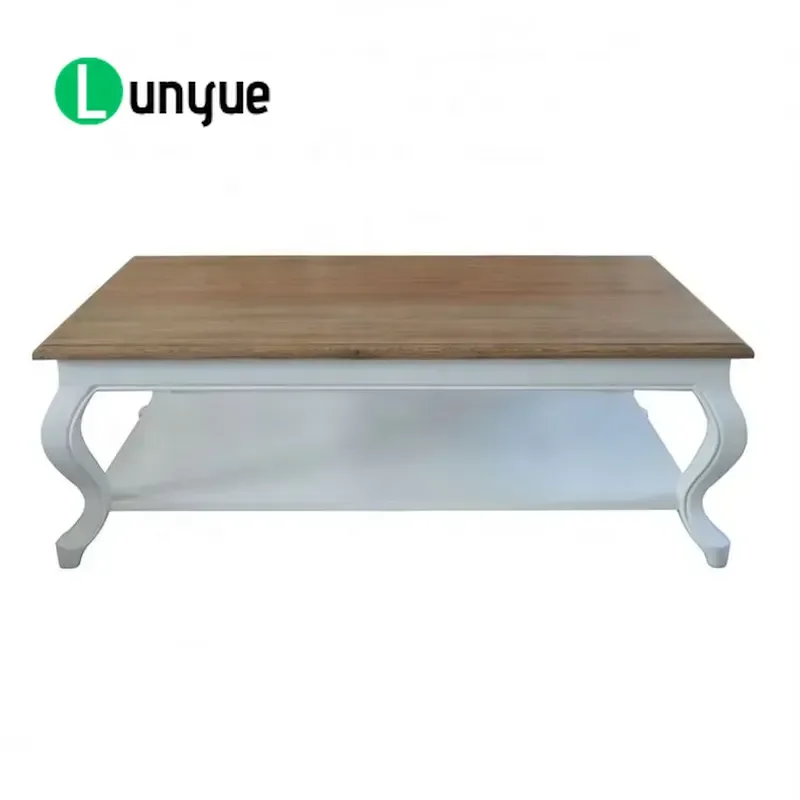 French Coastal Farmhouse Rectangular Solid Wood Coffee Table Modern Retro Luxury Wooden Living Room Furniture