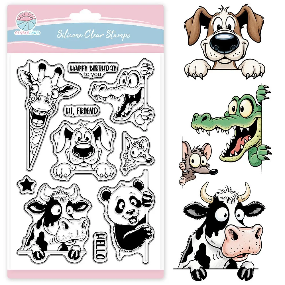 Lustige spähende Tiere Transparente Stempel für Scrapbooking Cartoon Kuh Hund Stempel Panda Giraffe Transparenter Stempel für handgemachtes Geschenk
