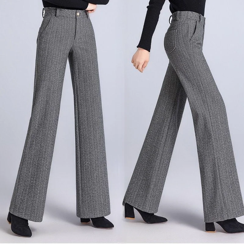 Woman Trousers Autumn Winter Baggy High Waist Loose Tweed Pants for Women Straight Leg Casual Chic and Elegant Xxl Slacks Nylon