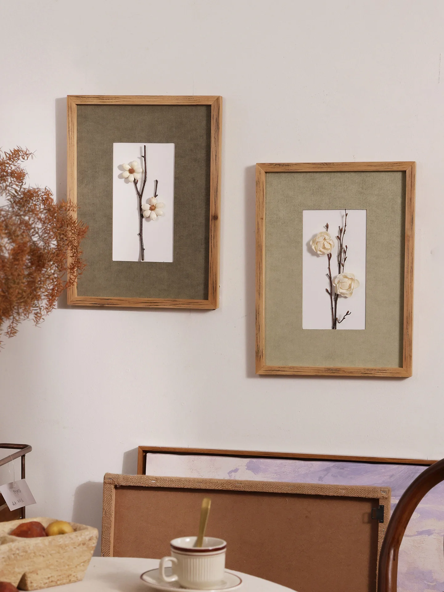 Dry Flower Wall Art, Natural Pressed Flower Decor, Bohemian Wood Frame Hanging Decor for Room, Office, Housewarming Gift