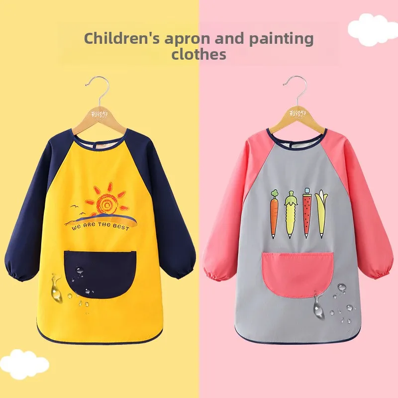 Children's Waterproof Drawing Clothes Cover Clothes Studio Printing Waterproof Reverse Dressing Men's And Girls' Aprons