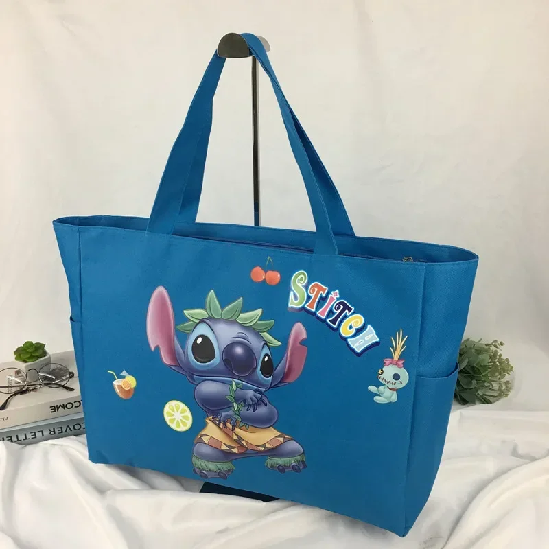 Disney 2023 new Stitch extra large portable shopping bag spliced waterproof foldable cartoon canvas travel bag mommy bag