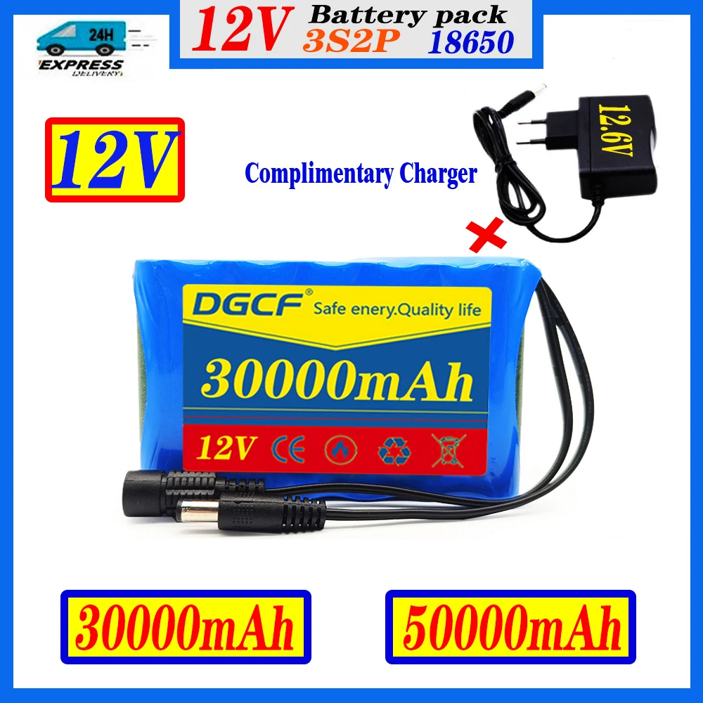New 3S2P Protection Plate12V 50Ah Battery Pack 12V 5000mAh 18650 Lithium ion DC 12.6V Super Rechargeable Battery + Charger