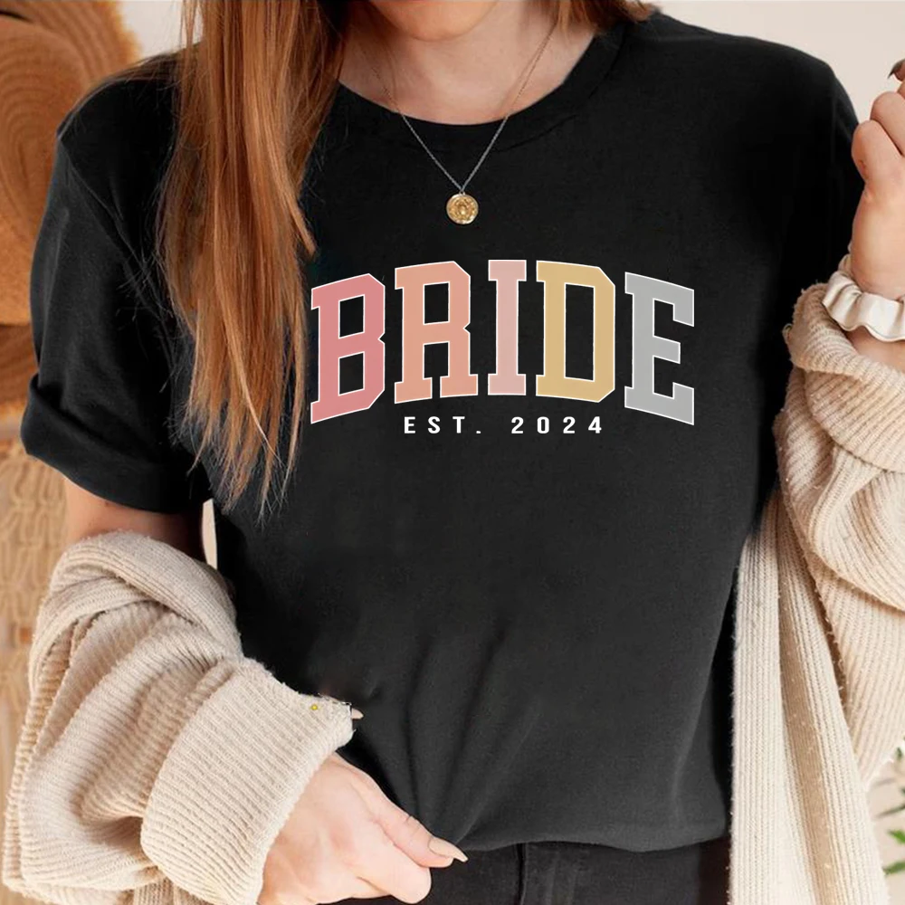 Bride Est 2024 T Shirt Varsity Bride-to-be Shirt Future Bride Tshirt Bachelorette T Shirts Shirt for Bridal Party