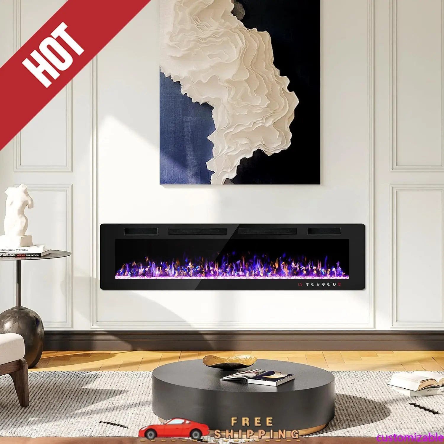 

Customizable 72 inch Ultra-Thin Electric Fireplace in-Wall Recessed and Wall Mounted Fireplace Heater,Linear Fireplace w
