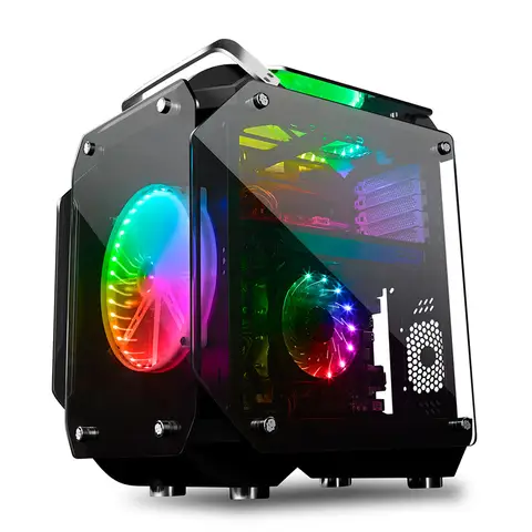 WJCOOL MAN King Kong RGB Lighting Computer Case Small ATX Desktop Full Tempered Glass Colorful Host Water-Cooled Game Acrylic
