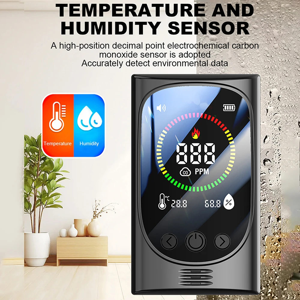 GC600 4 In 1 Plug In Carbon Monoxide Detector Combustible Gas Alarm Temperature Humidity Sensor High Preciion CO Gas Monitor