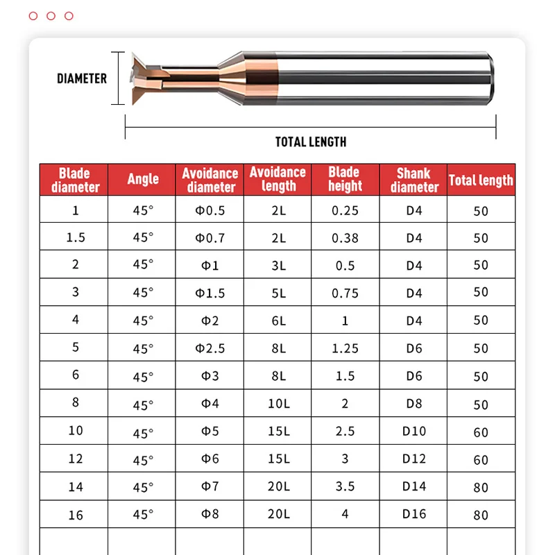 RL Dovetail Milling Cutter 60° 45° 30° 75° Tungsten Steel Machining Tools 8.0 Processing Metal Aluminum Wood Stainless 1.0-20mm